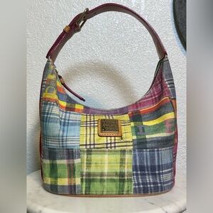 Dooney & Bourke Multicolor Picnic Ant Madras Shoulder Bag with Leather Trim